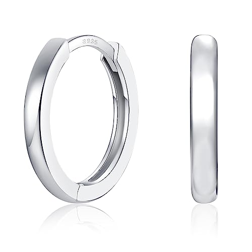 Pendientes de aro de plata de ley 925 chapados en oro blanco de 14 quilates, hipoalergénicos, pequeños aretes de aro para mujeres y niñas, 12mm, Plata de ley