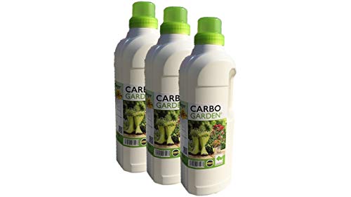 Preisvergleich Produktbild CARBOGARDEN® natürlicher Aktivdünger, flüssig, 3 x 1 Liter Flasche, wertvoller Premium Pflanzenkohle für alle Blüh- und Grünpflanzen