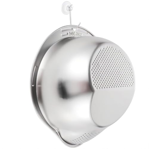 Image of Rice Washer Strainer Bowl with Side Drain Design, SUS304 Stainless Steel Rice Cleaning Colander for Washing Rice, Quinoa, Beans, Fruits & Vegetables, Kitchen Drain Bowl with Pouring Spout