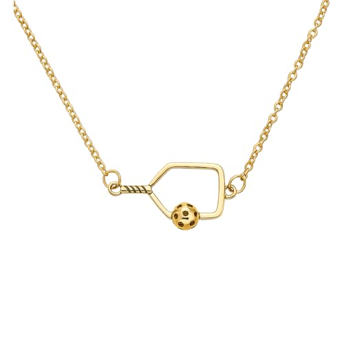 Gold Pickleball Paddle Pendant Necklace, Pickleball Jewelry Gifts for Women Players