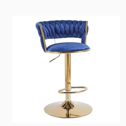 Image of Creative Blue Velvet Bar Chair | Modern Adjustable Bar Stool for Home, Kitchen & Bar Use | Electroplated Metal Base | 1.87 Feet Seat Height | Tufted Design | Qty 2