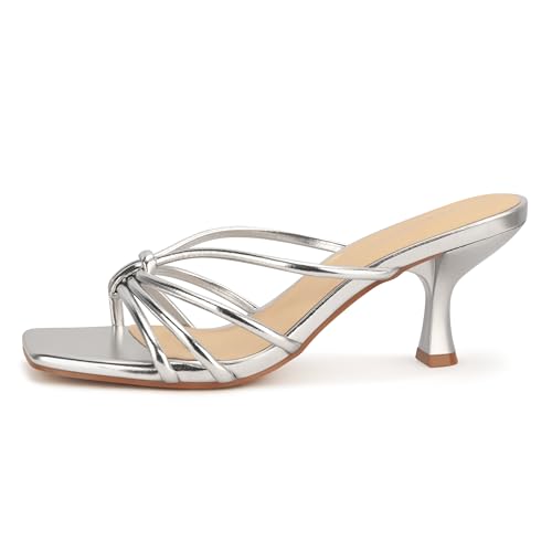 Image of Women's Strappy Square Open Toe Kitten Heels Sandals Knotted Design Summer Fashion Slip On Mule Style