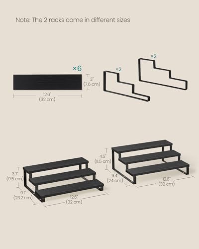Image of SONGMICS Display Risers, Set of 2 Engineered Wood Perfume Organizer Stand, 3-Tier Cupcake Stand Holder, Spice Rack, Shelf Risers for Figures, Dessert Shelves, Ebony Black and Ink Black UKCS116B01