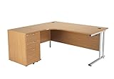 Office Hippo Heavy Duty Left Corner Radial Desk - 3 Drawer High Storage, Home or Office Use, 5 Yr Warranty, MFC - Oak, Silver Frame, 160cm x 160.4cm