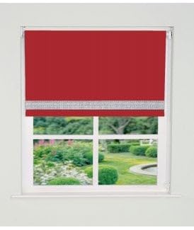 Straight Diamante Edge Border Dimout Roller Blind (165cm Drop) 105cm Red