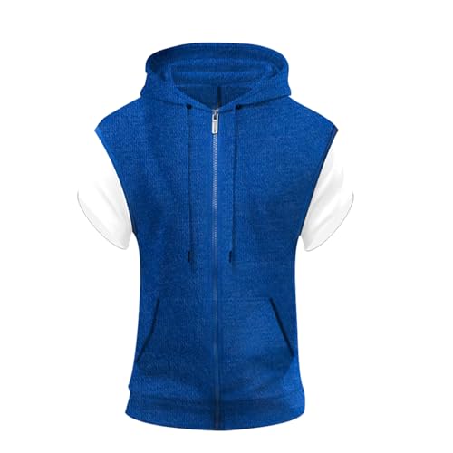 Image of NOROZE Men's Sleeveless Sweatshirt Hoodie Casual Zip-Up Sweatshirt Drawstring Tank Top (2XL, Royal Blue)
