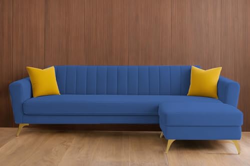 Image of Casaliving Murdock 4 Seater Convertible Sofa Set for Living Room, 3 Seater & Ottoman Modular Sectional Couch for Small Space (Blue Colour) Fabric