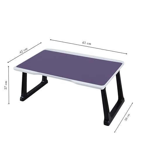 Image of Portable Laptop Table for Study & Writing | Foldable Bed Table with White Bidding Finish | Scratch Resistant Wooden Top | Heavy Duty Rust-Free Legs | Multipurpose Study Desk with Drawer (Purple)