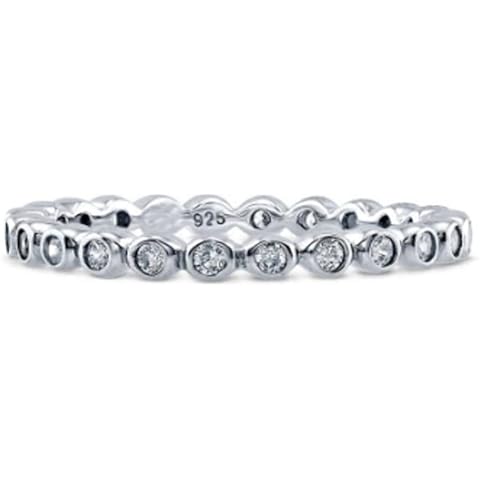 TwoBirch Platinum Plated Sterling Silver Bezel Set Round Cut Moissanite Eternity Ring (GRA CERTIFIED) (1.7 MM), Gemstone Precious Metal, Moissanite Cover