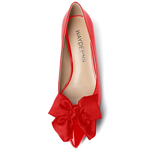 WAYDERNS Women's Slip On Patent Pointed Toe Bow Decoration Kitten Low Heel Pumps Shoes 1.5 Inch3