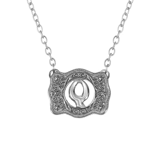 Belt Buckle Necklace Western Style Initial Letter Pendant Necklace, Decorative Belt Buckle Frame Design