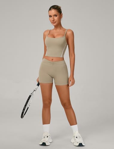 OMEWEE Workout sets for women shorts Adjustable suspender top bra and High Waist Shorts Active Jogger Outfits linen XL — view 5
