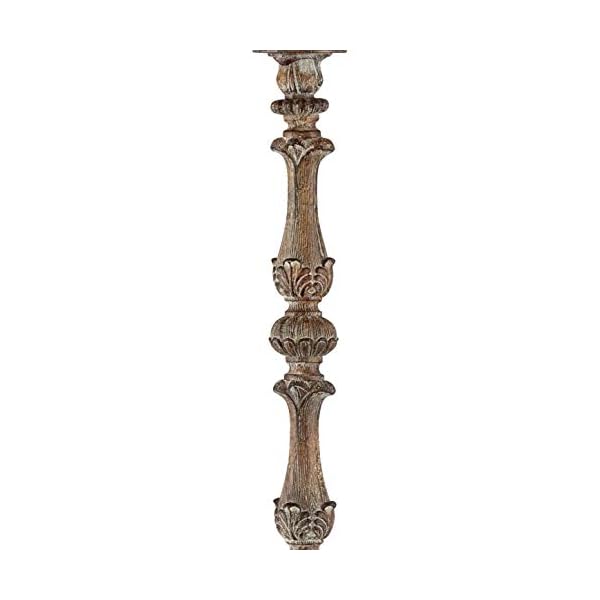 Regency Hill Rustikale Stehlampe, französisches Holzimitat, antiker Kerzenhalter, beige, Seide, Glockenschirm für… – Bild 6