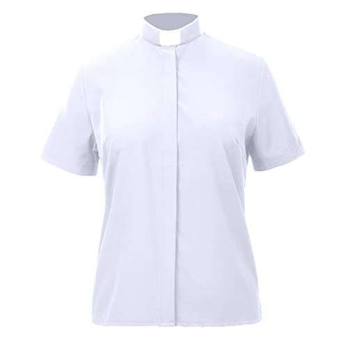 BLESSUME Women Clergy Tab Collared Shirt Long/Short Sleeve Button-Down Blouse