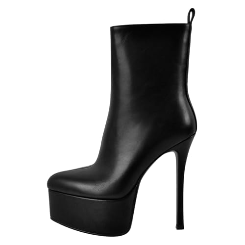 Women's Pointed Toe Platform Stilettos Side Zipper Ankle Boots