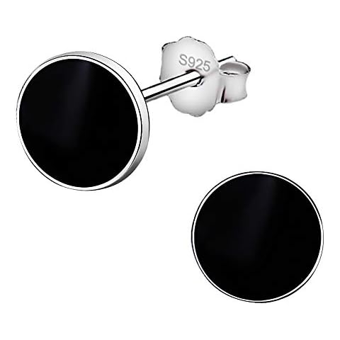 Meixao Silver Stud Earrings Fashion 925 Sterling Silver Black Paint Round Stud Earrings Gift Boxed (White) Cover