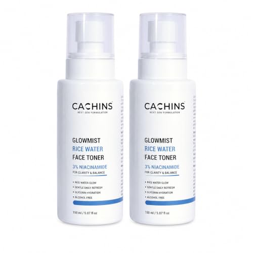 Image of CACHINS GlowMist 3% Niacinamide Rice Water Face Toner - 150ml (Pack of 2) | Hydrating & Balancing Toner for Clear, Glowing Skin | Alcohol-Free Daily Facial Mist for Women & Men | Helps Minimize Pores & Supports Even Skin Tone