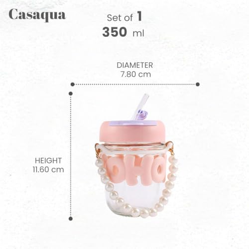 Image of Glass Tumbler with Lid & Straw - 350ml, Set of 1, Pearl Handle, Leakproof Drinking Cup, Silicone Sleeve, Reusable Iced Coffee Cup for Water, Juice, Milk, Bubble Tea & Gifts