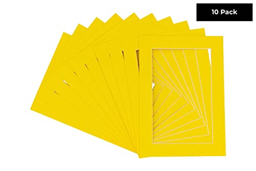 Pack of TEN 12x16 Mats Bevel Cut for 9.5x13 Photos - Acid Free Yellow Precut Matboards For Pictures, Photos, Framing - 4-ply Thickness