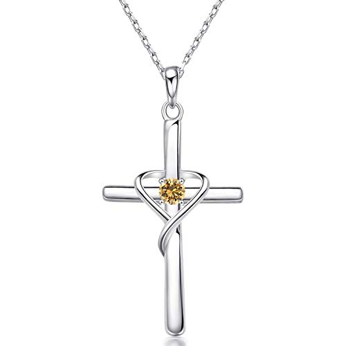 AmorAime 925 Sterling Silver Cross Necklace for Women Men 5A CZ November Birthstone Necklacesfor Festival, Vacation or Holiday
