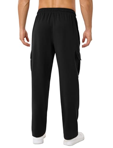 SILKWORLD Men's Cargo Sweatpants Casual Joggers Open Bottom Sweat Pant Baggy Cotton Athletic Pants with Zipper Pockets4