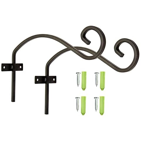 2 Heavy Duty Black Hanging Basket Brackets Cover
