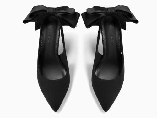 Image of Coutgo Womens Slingback High Heels with Bow Closed Pointed Toe Wedding Bride Dress Shoes Satin Pumps