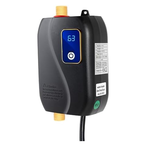 Tankless Water Heater Electric 3000W 110V Small Instant Hot Water Heater Small Under Sink Tank for RV TR Trailer Kitchen Black Cover