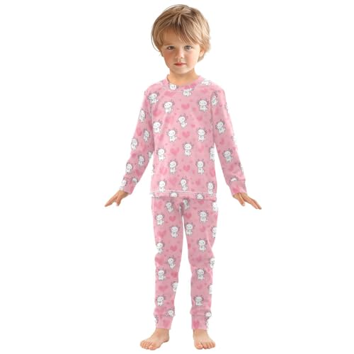 panksolu Pajama Sets Long Kawaii Axolotl Doodle Pink Heart Cotton Sleepwear Pjs 2 Piece,18M-8Y3