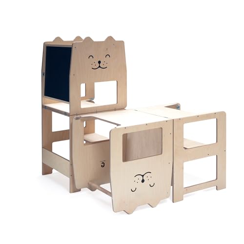 Craffox Tour d'observation pour tout-petit/CHAT naturel/tour de cuisine/tabouret d’apprentissage Montessori/table pour enfant
