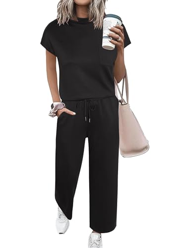 Totatuit Women's 2 Piece Lounge Set Summer Outfits Travel Airport Tracksuit Wide Leg Loungewear