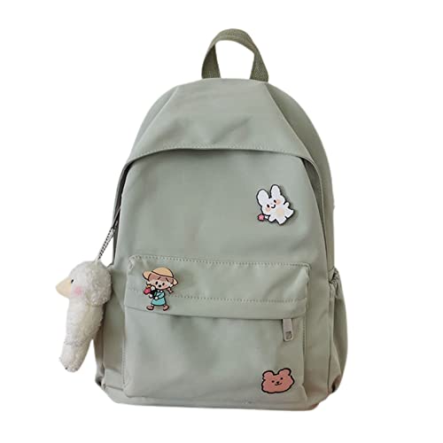 BILIPOPX Kawaii Mochila escolar fofa estética para laptop com acessórios e pingente de pelúcia para meninas adolescentes, estudantes, Verde, Large, Kawaii