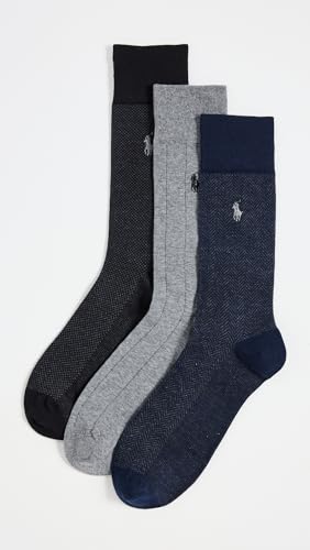 POLO RALPH LAUREN Mens Assorted Pattern Dress Crew Socks - 3 Pair Pack - Soft Lightweight Cotton2