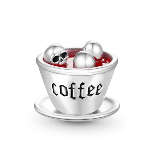 GNOCE Skull Coffee Cup Charm Sterling Silver Bead Halloween Charm Fit Bracelet/Necklace for Women Wife/Jewelry Gift
