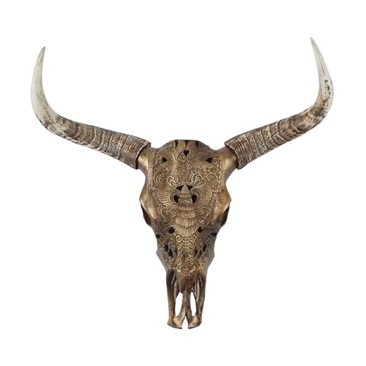 Deco 79 Polystone Cow Home Wall Decor Carved Skull Wall Sculpture, Wall Art 28" x 7" x 30", Bronze