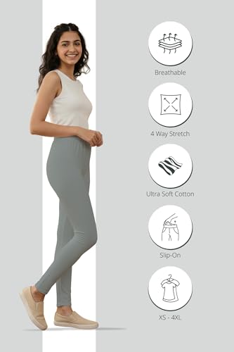 Image of Women's Cotton Lycra Ankle Length Leggings | Regular Rise, Soft 4 Way Stretch Fabric | Casual & Ethnic Wear