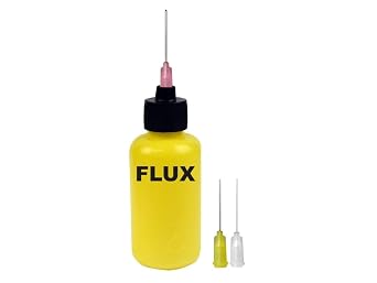 MENDA 35611 Flux Dispenser, Yellow, ESD Static Dissipative durAstatic, 2 oz., 18, 20, and 26 Gauge Blunt Needle Tips, Labeled Flux