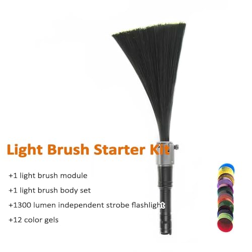 Hyeqs Light Painting Brush Kit, 0.25mm Ultra-fine Black Optical Fiber Light Painting Tool, with 1300 Lumen Flashlight & 12 Color Filters, for Creative Photography, Long Exposure Shooting