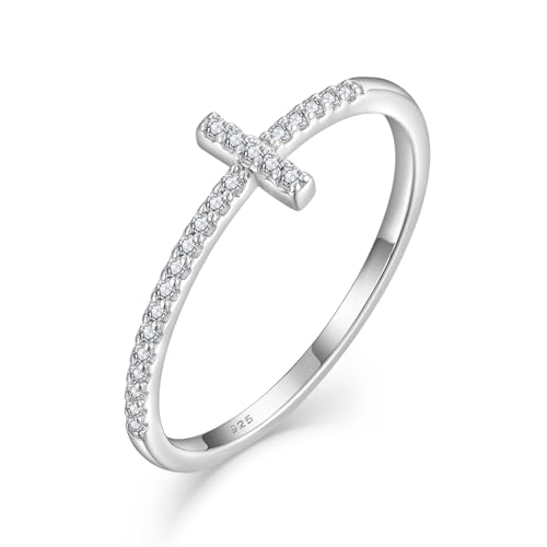 Cross Ring for Women 925 Sterling Silver Thin Cross Rings Religious Christian CZ Eternity Statement Ring Size 5-10