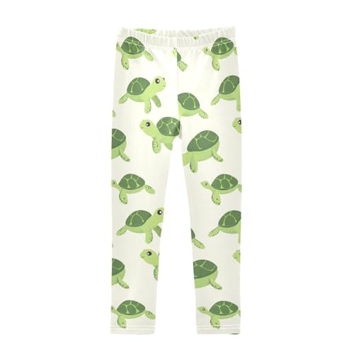 ALAZA Girls' Leggings Children's Yoga Pants Skinny Printed Dance Green Turtle Cartoon Comfortable 4T