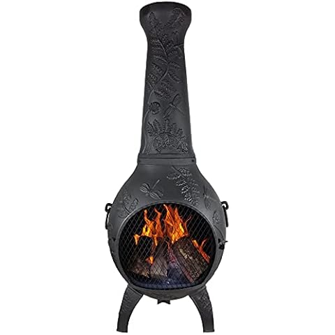 The Blue Rooster Dragonfly Cast Aluminum Chiminea in Charcoal Cover