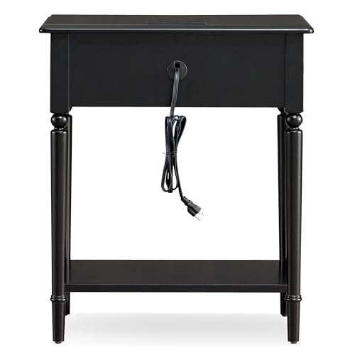 Image of Leick Home Coastal Nightstand Side Table, 24 inch, Swan Black