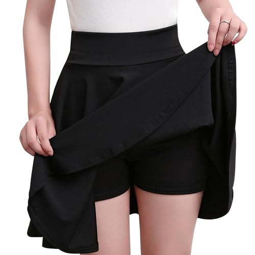 JSTHHTT Falda Mujer EláStica Plisada, Minifalda BáSica Informal, La Oficina, Falda Negra De Cintura Alta para Mujeres Y NiñAs