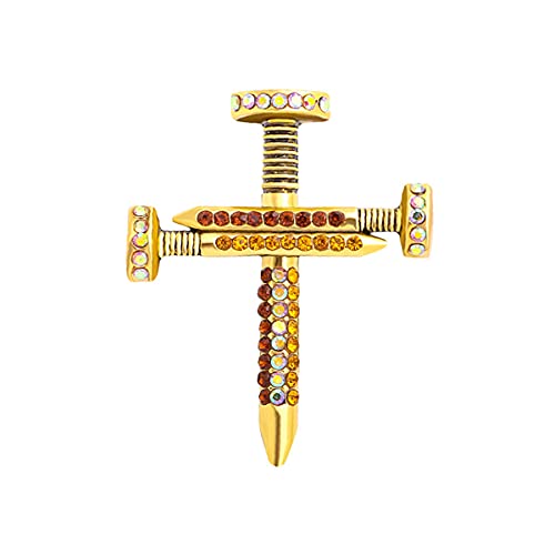 Image of Premium Colorful Crystal Cross Nail Brooch Enamel Rhinestone Screw Cross Brooch Handmade Lapel Pin Trendy Badge Clothes Hat Bag Decoration Accessories for Men and Women