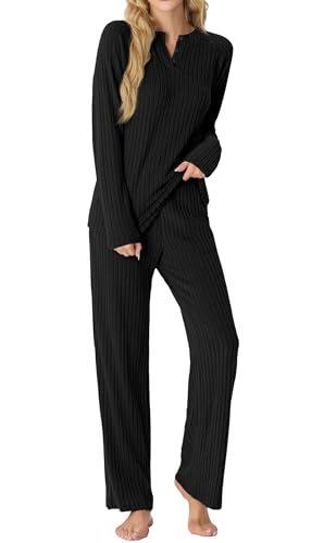 PrinStory Womens Pajama Sets Pajamas Fall Winter Long Sleeve Lounge Set Two Piece Soft Pjs