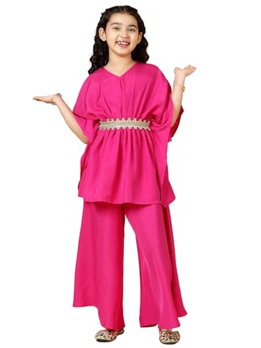 Image of A.T.U.N. (ALL THINGS UBER NICE) Girls Solid Kaftan with Flared Pant Set | Stylish Clothing Set