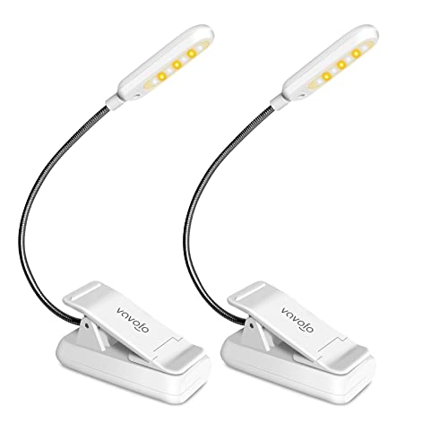 Image of VAVOFO Book Light, Rechargeable Clip On Reading Light 7 LEDs with 9 Brightness Levels for Bed and Desk Studying (White 2-Pack)