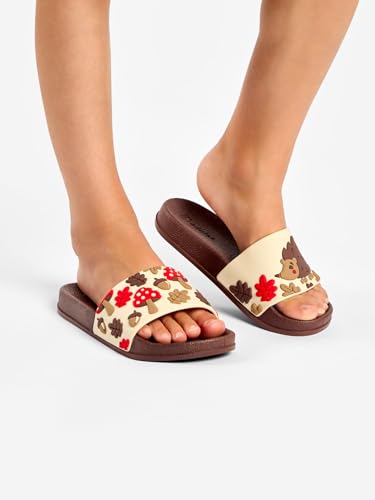 Dedoles Badeschuhe & Hausschuhe Damen Herren & Kinder Badesandalen lustige Designs Bücher Kaffee Party Pizza Fuchs Bär Lama Wolken Geschenk, Farbe: Waldigel, Gr.: 35 EU 5