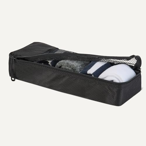 Image of Amazon Essentials 4-Piece Packing Cubes Travel Accessories Set, Luggage Organizer with Double Zipper, Mesh Top, Space-Saving, Slim, Black (Previously Amazon Basics)