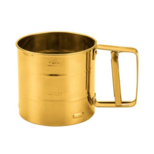 HOLIDYOYO Handheld Stainless Steel Flour Sifter,Fine Mesh Hand Crank Sifter for Baking, Powdered Sugar Sieve for Home Bakery,Golden